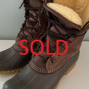 SOLD: LL Bean Women’s Bean Boots, 10” Shearling Lined Lace Up Duck Leather